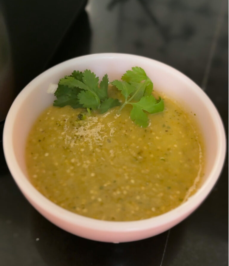 Roasted tomatillo salsa verde made with garden tomatillos