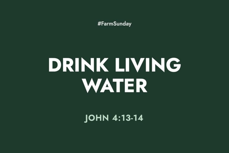 Farm Sunday devotional graphic reading Drink Living Water, with John 4:13-14