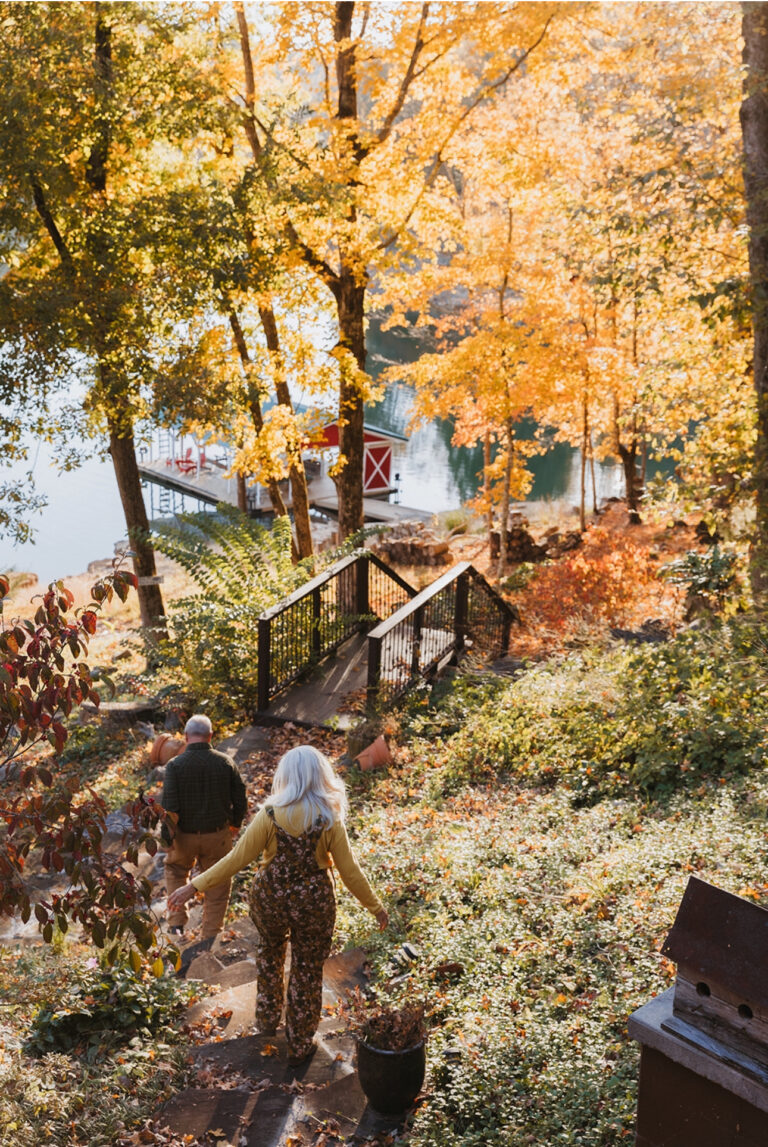 Wooden footbridge through East Tennessee woods in full fall color