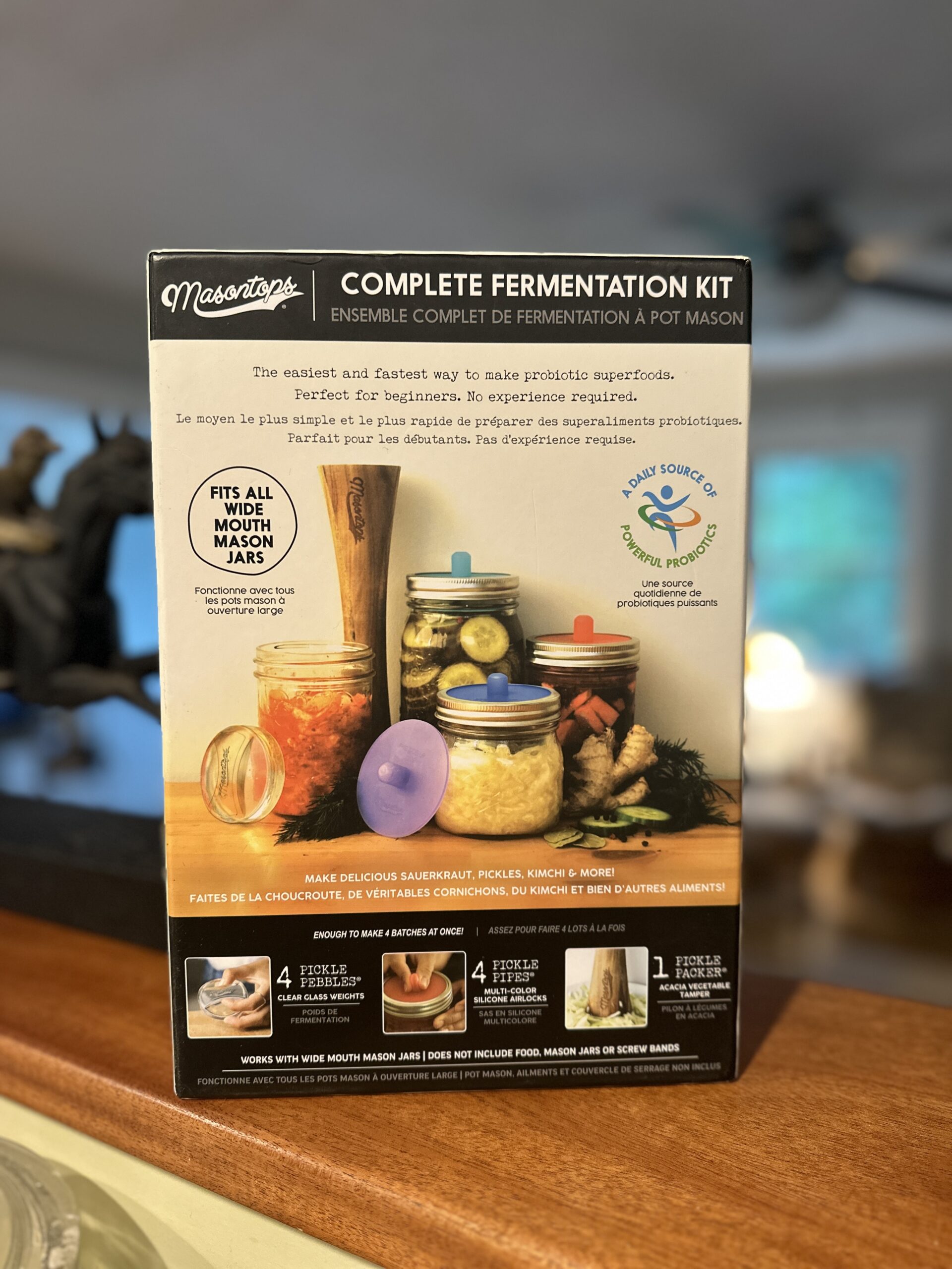 Complete fermentation kit box on the kitchen counter