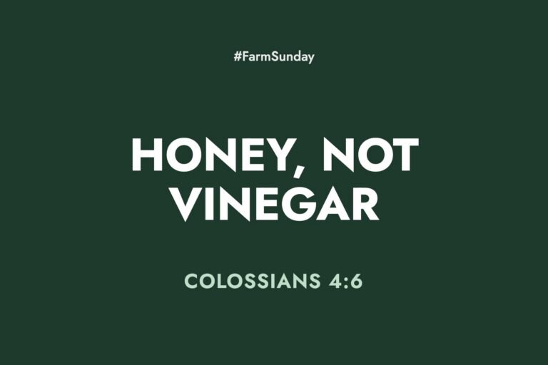 Farm Sunday devotional graphic reading Honey, Not Vinegar, with Colossians 4:6