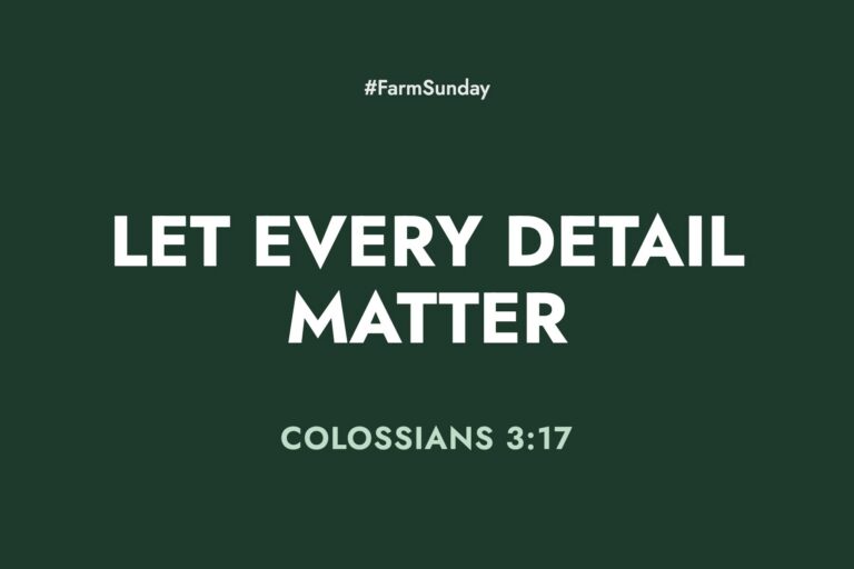 Farm Sunday devotional graphic reading Let Every Detail Matter, with Colossians 3:17