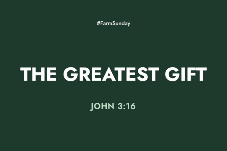Farm Sunday devotional graphic reading The Greatest Gift, with John 3:16