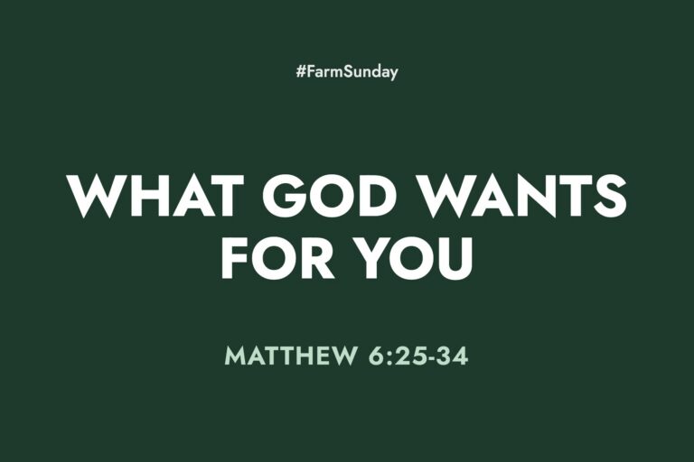 Farm Sunday devotional graphic reading What God Wants for You, with Matthew 6:25-34